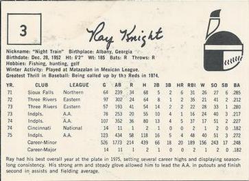 1976 Indianapolis Indians #3 Ray Knight Back