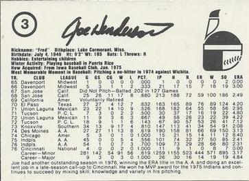 1977 Indianapolis Indians #3 Joe Henderson Back