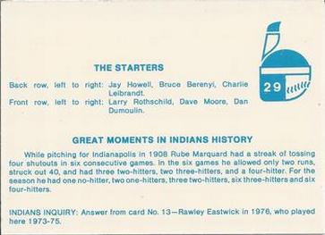 1979 Indianapolis Indians #29 Starters (Jay Howell / Bruce Berenyi / Charlie Leibrandt / Larry Rothschild / Dave Moore / Dan Dumoulin) Back
