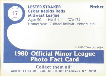 1980 TCMA Cedar Rapids Reds #17 Les Straker Back