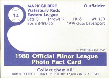 1980 TCMA Waterbury Reds #14 Mark Gilbert Back