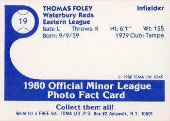 1980 TCMA Waterbury Reds #19 Tom Foley Back