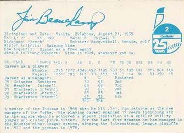 1980 Indianapolis Indians #2 Jim Beauchamp Back