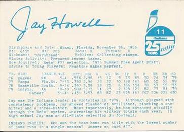 1980 Indianapolis Indians #11 Jay Howell Back
