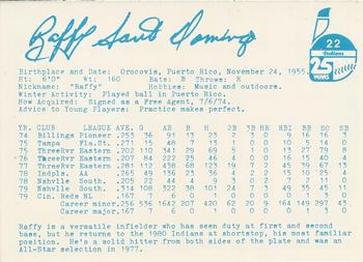 1980 Indianapolis Indians #22 Rafael Santo Domingo Back