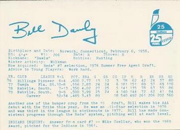1980 Indianapolis Indians #25 Bill Dawley Back