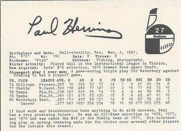 1981 Indianapolis Indians #27 Paul Herring Back