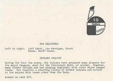 1981 Indianapolis Indians #10 Relievers (Jeff Lahti / Joe Kerrigan / Scott Brown / Geoff Combe) Back