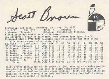 1981 Indianapolis Indians #19 Scott Brown Back