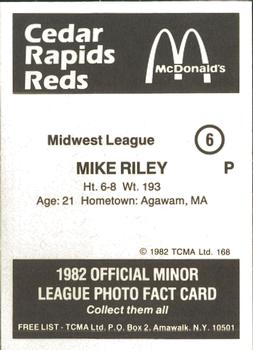 1982 TCMA Cedar Rapids Reds #6 Mike Riley Back