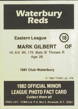 1982 TCMA Waterbury Reds #18 Mark Gilbert Back
