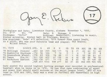 1982 Indianapolis Indians #17 Gary Redus Back