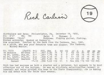 1982 Indianapolis Indians #19 Rick Carlucci Back