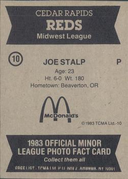 1983 TCMA Cedar Rapids Reds #10 Joe Stalp Back