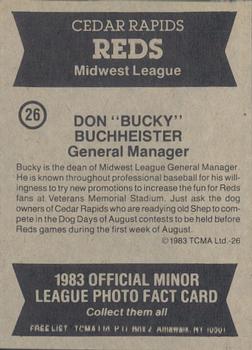 1983 TCMA Cedar Rapids Reds #26 Don Buchheister Back
