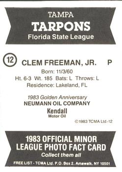1983 TCMA Tampa Tarpons #12 Clem Freeman Back