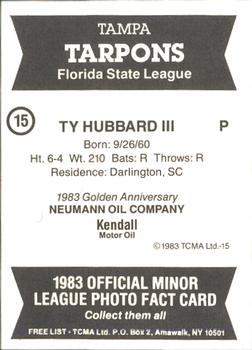 1983 TCMA Tampa Tarpons #15 Ty Hubbard Back