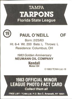 1983 TCMA Tampa Tarpons #19 Paul O'Neill Back