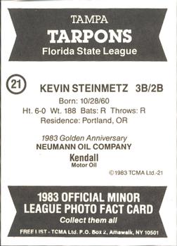 1983 TCMA Tampa Tarpons #21 Kevin Steinmetz Back