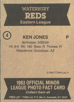 1983 TCMA Waterbury Reds #4 Ken Jones Back