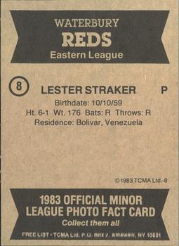 1983 TCMA Waterbury Reds #8 Les Straker Back