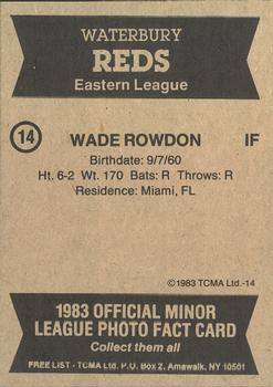 1983 TCMA Waterbury Reds #14 Wade Rowdon Back
