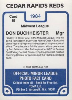 1984 TCMA Cedar Rapids Reds #19 Don Buchheister Back
