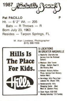 1987 Nashville Sounds #17 Pat Pacillo Back