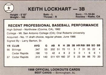 1988 Best Chattanooga Lookouts #9 Keith Lockhart Back