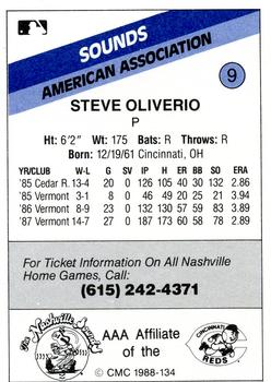 1988 CMC Nashville Sounds #9 Steve Oliverio Back