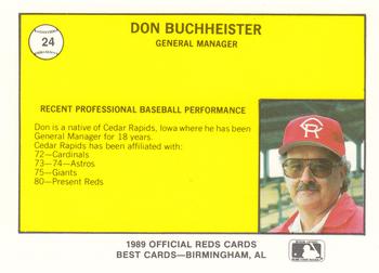 1989 Best Cedar Rapids Reds #24 Don Buchheister Back