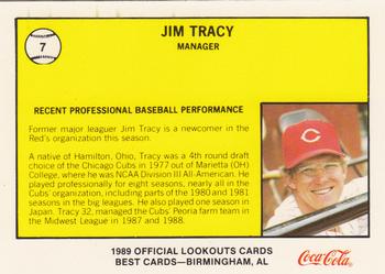 1989 Best Chattanooga Lookouts #7 Jim Tracy Back