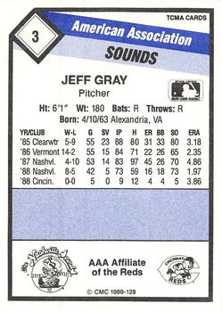 1989 CMC Nashville Sounds #3 Jeff Gray Back