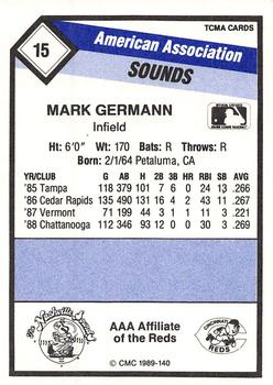 1989 CMC Nashville Sounds #15 Mark Germann Back