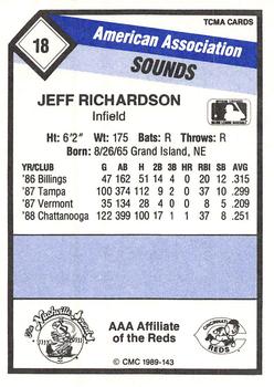 1989 CMC Nashville Sounds #18 Jeff Richardson Back