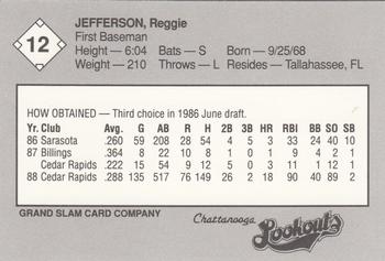 1989 Grand Slam Chattanooga Lookouts #12 Reggie Jefferson Back