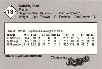 1989 Grand Slam Chattanooga Lookouts #13 Keith Kaiser Back