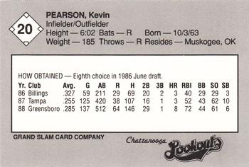 1989 Grand Slam Chattanooga Lookouts #20 Kevin Pearson Back