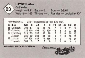 1989 Grand Slam Chattanooga Lookouts #23 Alan Hayden Back