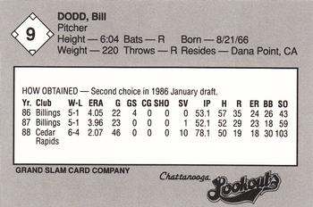 1989 Grand Slam Chattanooga Lookouts #9 Bill Dodd Back