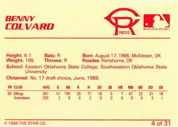 1989 Star Cedar Rapids Reds #4 Benny Colvard Back