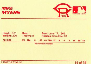 1989 Star Cedar Rapids Reds #14 Mike Myers Back