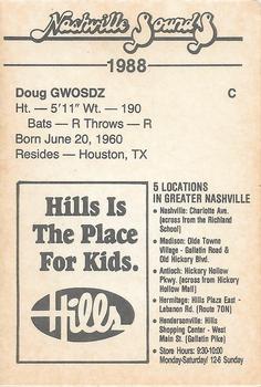 1989 Nashville Sounds #NNO Doug Gwosdz Back
