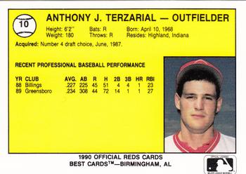 1990 Best Cedar Rapids Reds #10 Tony Terzarial Back