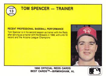 1990 Best Cedar Rapids Reds #13 Tom Spencer Back