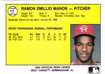 1990 Best Cedar Rapids Reds #17 Ramon Manon Back