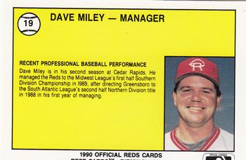 1990 Best Cedar Rapids Reds #19 Dave Miley Back