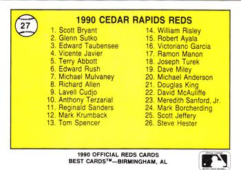 1990 Best Cedar Rapids Reds #27 Howard James Back