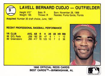 1990 Best Cedar Rapids Reds #9 Lavell Cudjo Back