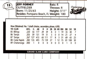 1990 Grand Slam Chattanooga Lookouts #13 Jeff Forney Back